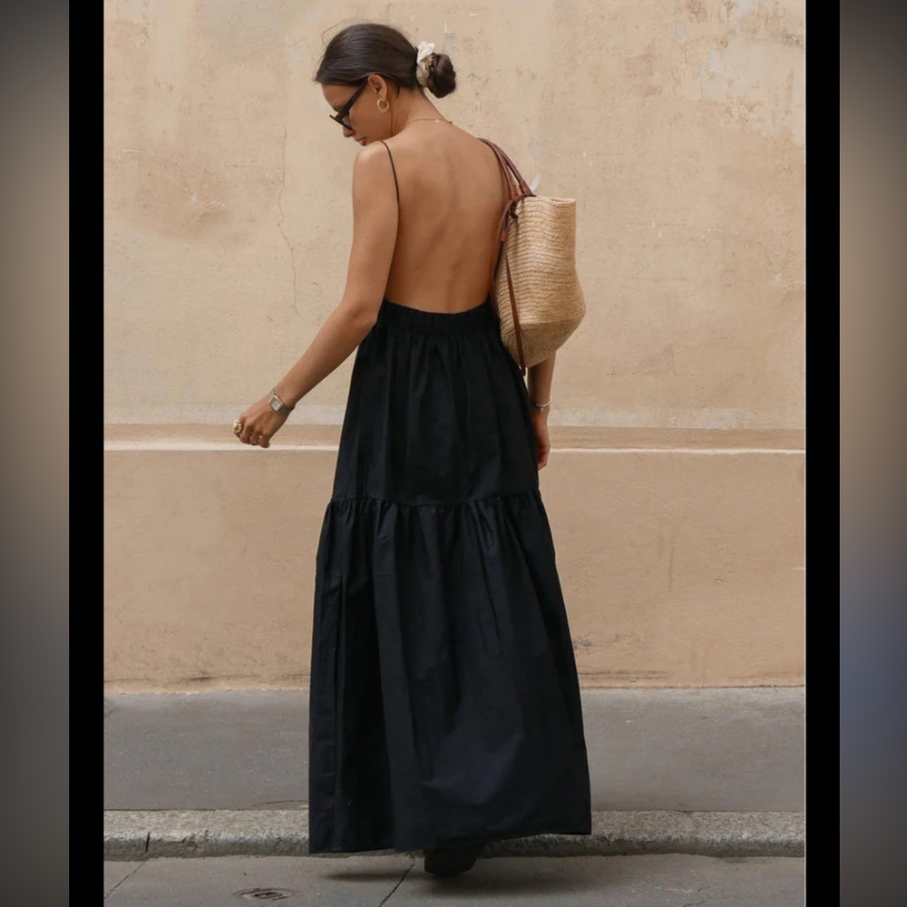 Commense Black Spaghetti Strap Maxi Dress Small